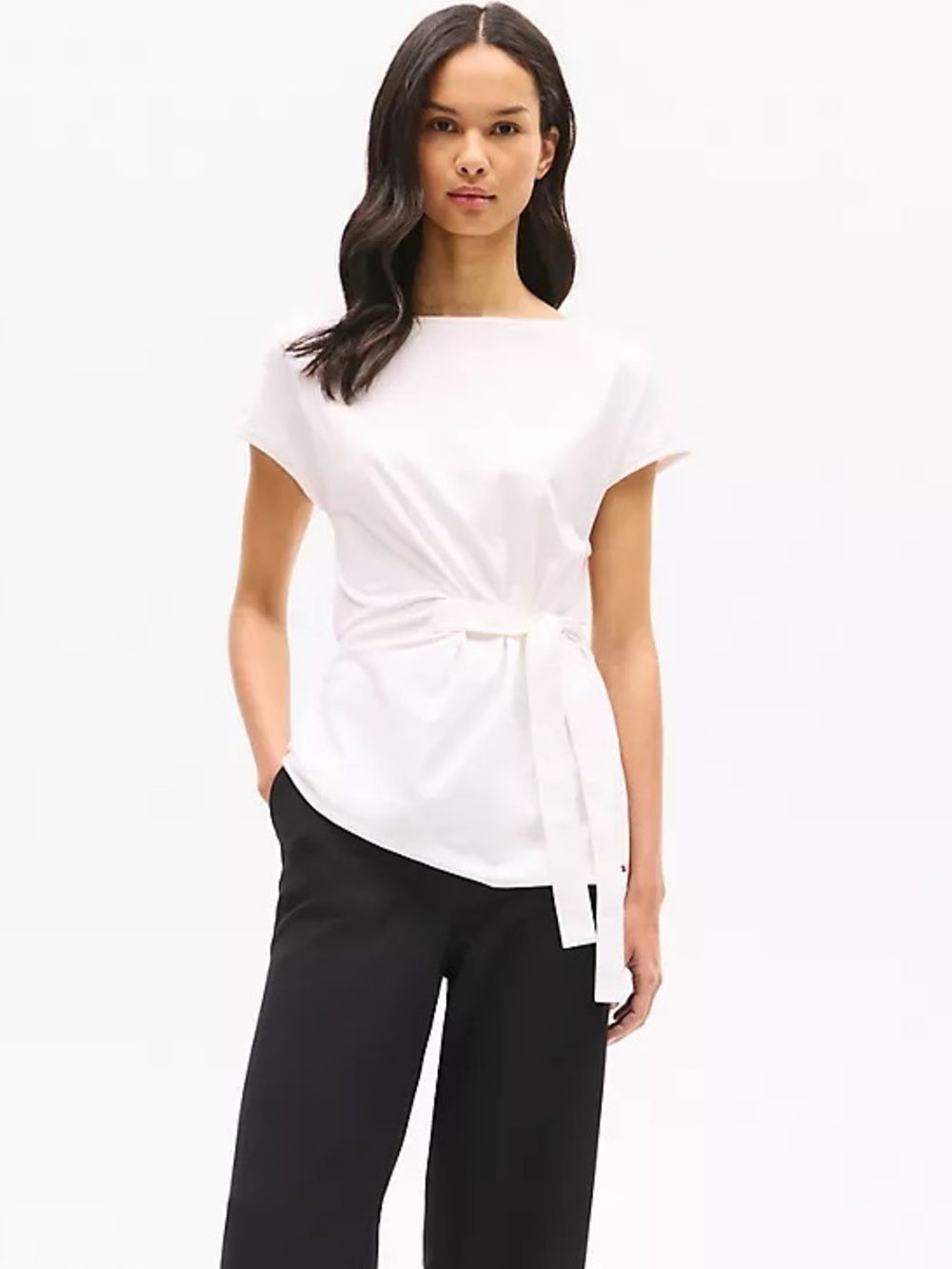 Tommy Hilfiger White Stretch-Cotton Wrap Top